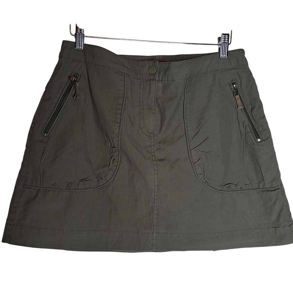 H&M LOGG Olive Green Cargo Mini Skirt Women 12 Utility Pockets Lined Casual - Picture 3 of 11